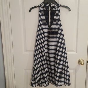 Olivaceous Dress Blue White Striped Halter